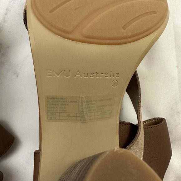 Emu Australia Dawn Stacked Heel Sandals Size 9 New Brown Gold Leather Strappy - Picture 7 of 7